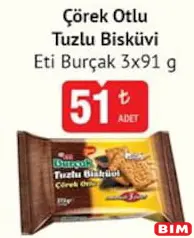 ETİ BURÇAK ÇÖREK OTLU TUZLU BİSKÜVİ 3X91 G fiyat ve kampanya bilgisi